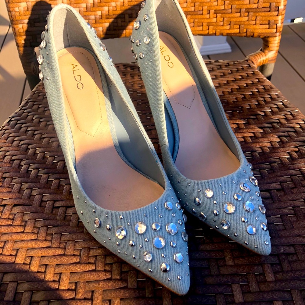 Aldo denim studded heels